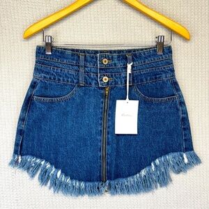 NWT Kancan Women's Raw Hem Distressed Denim Jean Mini Skirt Med Medium Wash